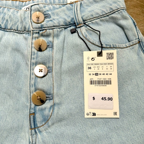 🆕 ZARA Straight Leg Button Fly High Rise Cropped Denim Jeans - Picture 4 of 7